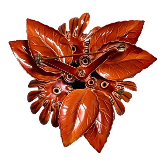 Vintage Sunflower Daisies Cluster Leaves Brooch AB Rhinestones & Enamel Leaves - Picture 3 of 5